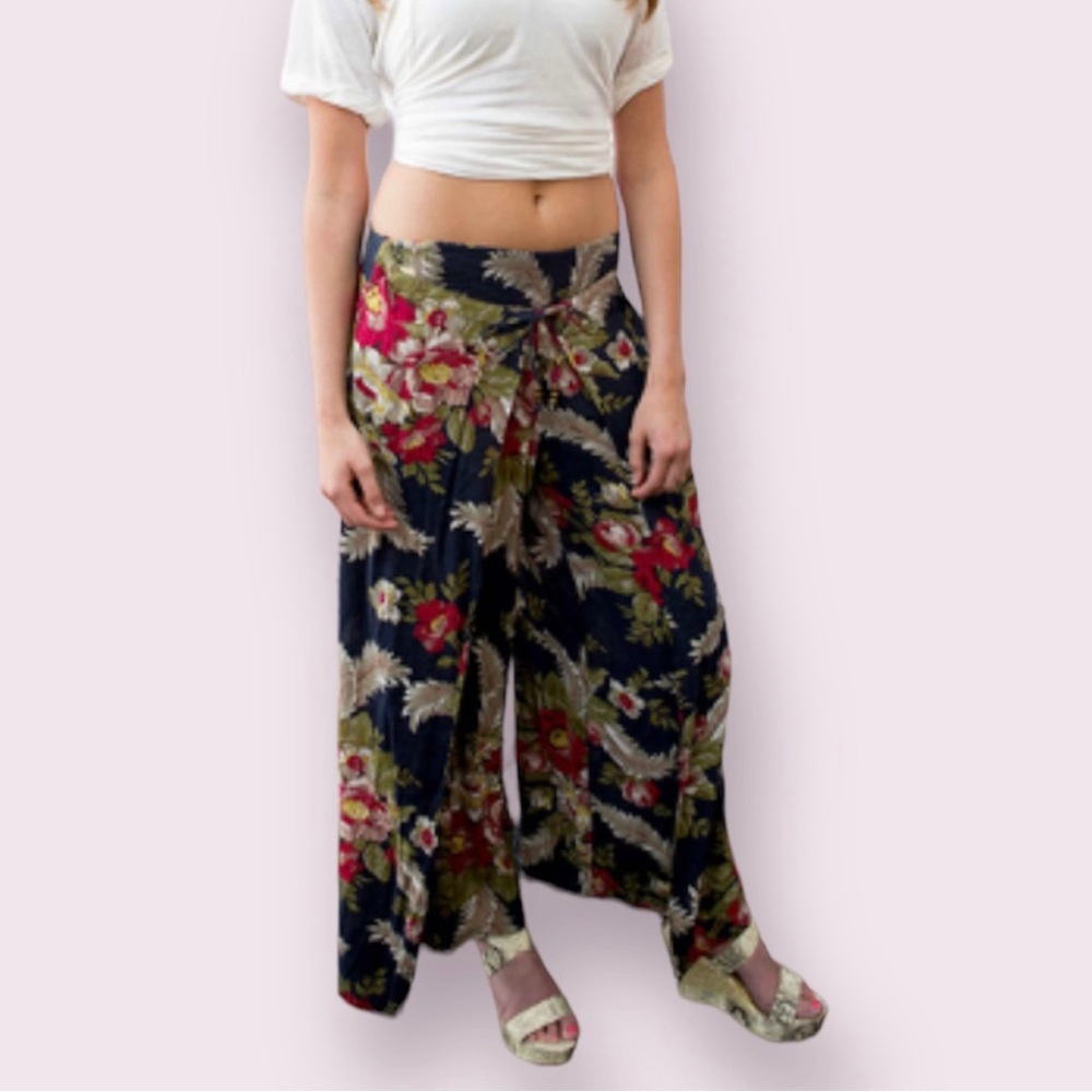 Ralph Lauren Denim & Supply Boho Faux Wrap Floral Palazzo Wide Leg Pants-Small